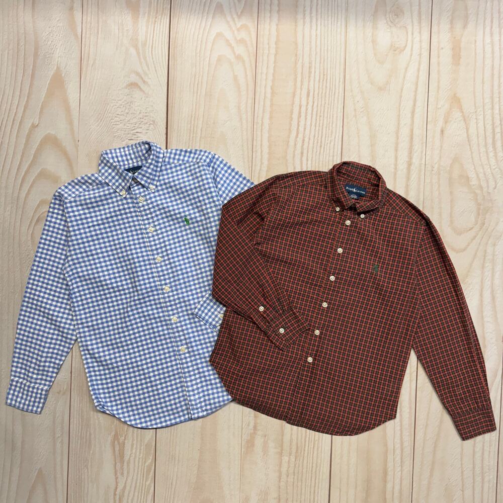 Lot Of 2 Polo Ralph Lauren Boys Size S (8) Button-Down Long Sleeve Shirt Plaid